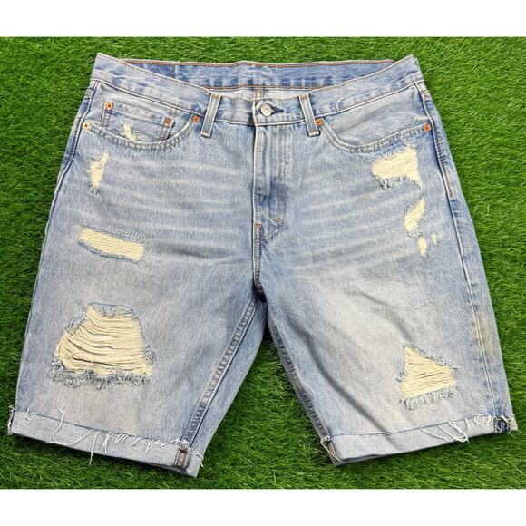 Levi’s 517 Men’s Denim Cutoff Shorts W36 Distressed Light Wash Blue Jean Vintage - Picture 1 of 8